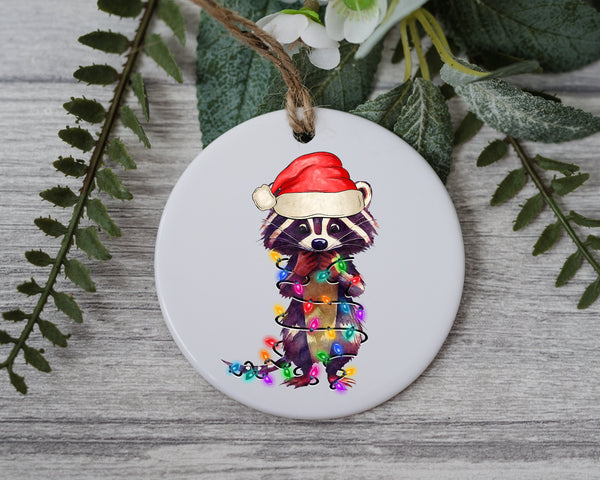 Baby Raccoon with Santa Hat and Light, Baby Raccoon Christmas Ornament, Christmas Gift Ornament, Santa Helper with Santa Hat,Christmas Light