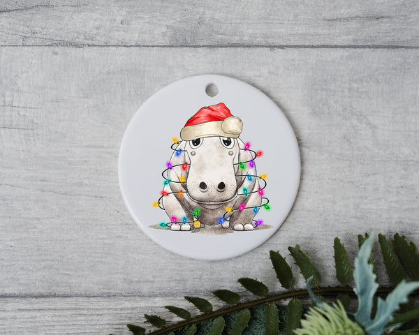 Baby Hippo with Santa Hat and Light, Baby Hippo Christmas Ornament, Christmas Gift Ornament, Santa Helper with Santa Hat, Christmas Light