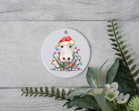 Baby Hippo with Santa Hat and Light, Baby Hippo Christmas Ornament, Christmas Gift Ornament, Santa Helper with Santa Hat, Christmas Light