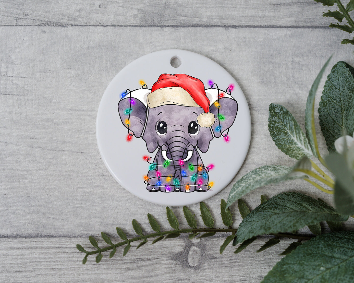 Baby Elephant with Santa Hat/Light, Baby Elephant Christmas Ornament, Christmas Gift Ornament, Santa Helper with Santa Hat, Christmas Light