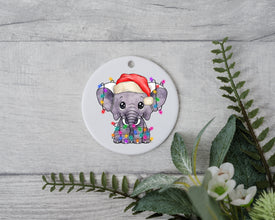 Baby Elephant with Santa Hat/Light, Baby Elephant Christmas Ornament, Christmas Gift Ornament, Santa Helper with Santa Hat, Christmas Light