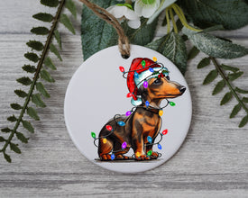 Dachshund Christmas Light, Personalized Pet Ornament With Name, Custom Dog Christmas Ornament, Xmas Pet Gift, Dog with Santa Hat