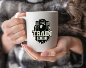 Train Hard Coffee Mug, Custom Coffee Mug, Personalized Coffee Mug, Gym Freak Gift, Leg Day Mug, Lifting Mug, Trainer Coffee Mug