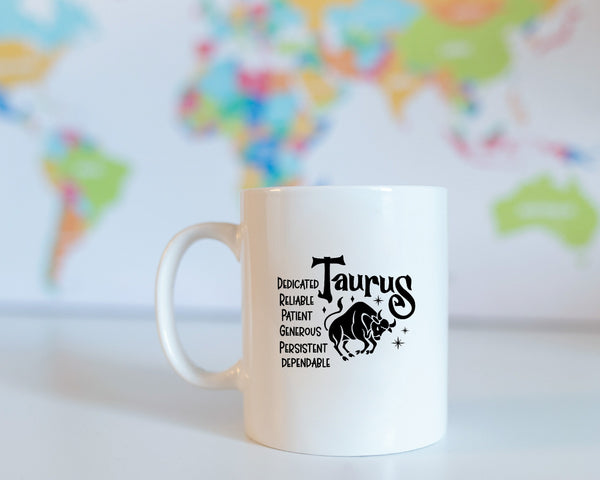 Taurus Zodiac Coffee Mug, Personalized Zodiac Mug, Zodiac Personality Traits Mug, Custom Coffee Mug, Customized Mug, Taurus Birthday Mug