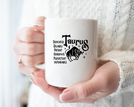 Taurus Zodiac Coffee Mug, Personalized Zodiac Mug, Zodiac Personality Traits Mug, Custom Coffee Mug, Customized Mug, Taurus Birthday Mug