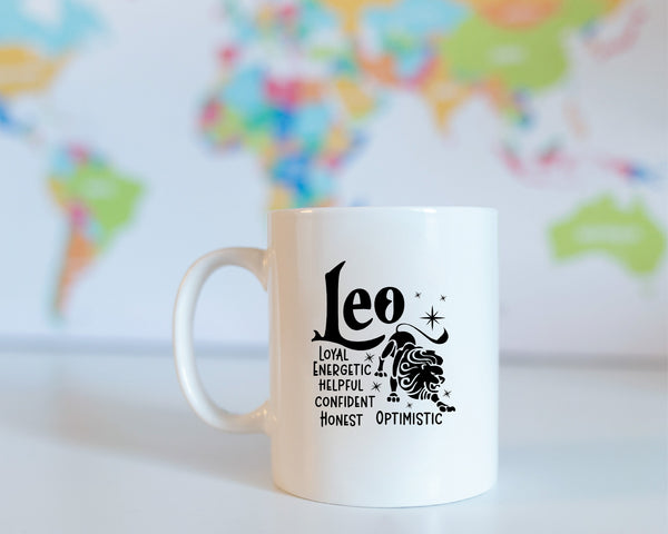 Leo Zodiac Coffee Mug, Personalized Zodiac Mug, Zodiac Personality Trait Mug, Custom Coffee Mug, Customized Mug, Leo Birthday Gift