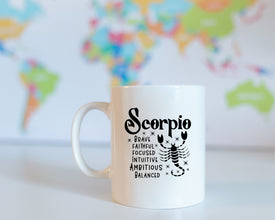 Scorpio Zodiac Coffee Mug, Personalized Zodiac Mug, Zodiac Personality Trait Mug, Custom Coffee Mug, Customized Mug, Scorpio Birthday Gift