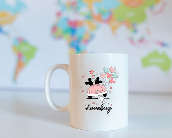 Disney World Valentines Day Mug, Lovebug Coffee Gift Mug, Disney Heart Balloon Mug, Couples Mug, Couples Valentines Gift For Him and Her