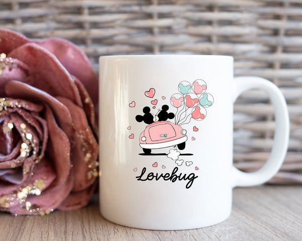 Disney World Valentines Day Mug, Lovebug Coffee Gift Mug, Disney Heart Balloon Mug, Couples Mug, Couples Valentines Gift For Him and Her