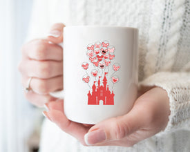 Disney World Valentines Day Mug, Disney Castle Gift Mug, Disney Heart Balloon Mug, Couples Mug, Couples Valentines Gift For Him and Her