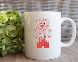 Disney World Valentines Day Mug, Disney Castle Gift Mug, Disney Heart Balloon Mug, Couples Mug, Couples Valentines Gift For Him and Her