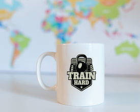 Train Hard Coffee Mug, Custom Coffee Mug, Personalized Coffee Mug, Gym Freak Gift, Leg Day Mug, Lifting Mug, Trainer Coffee Mug