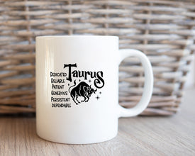 Taurus Zodiac Coffee Mug, Personalized Zodiac Mug, Zodiac Personality Traits Mug, Custom Coffee Mug, Customized Mug, Taurus Birthday Mug