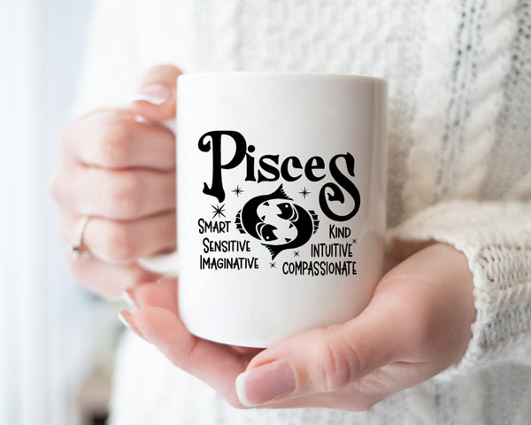 Pisces Zodiac Coffee Mug, Personalized Zodiac Mug, Zodiac Personality Traits Mug, Custom Coffee Mug, Customized Mug, Pisces Birthday Gift