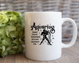 Aquarius Zodiac Coffee Mug, Personalized Zodiac Mug, Zodiac Personality Trait Mug, Custom Coffee Mug, Customized Mug, Aquarius Birthday Gift