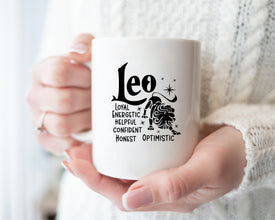 Leo Zodiac Coffee Mug, Personalized Zodiac Mug, Zodiac Personality Trait Mug, Custom Coffee Mug, Customized Mug, Leo Birthday Gift