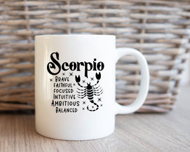 Scorpio Zodiac Coffee Mug, Personalized Zodiac Mug, Zodiac Personality Trait Mug, Custom Coffee Mug, Customized Mug, Scorpio Birthday Gift