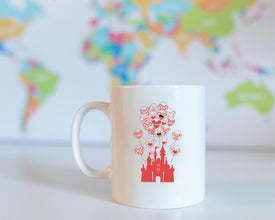 Disney World Valentines Day Mug, Disney Castle Gift Mug, Disney Heart Balloon Mug, Couples Mug, Couples Valentines Gift For Him and Her