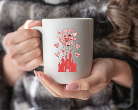 Disney World Valentines Day Mug, Disney Castle Gift Mug, Disney Heart Balloon Mug, Couples Mug, Couples Valentines Gift For Him and Her