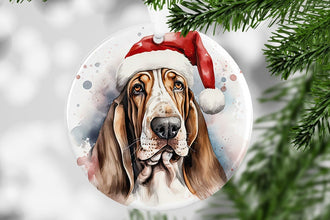 AussieShep, BassetHound, Beagle, Bernese,BichonFrise, BloodHound, BlueHeeler, BorderCollie Personalized Santa Hat Dog Name Ornament