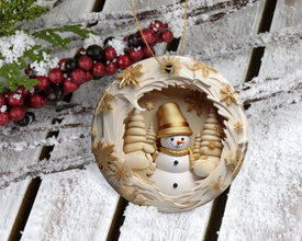 Golden Snowman Ornament with Exquisite Snowflakes, Adorable Whimsical Christmas Ornament for the Holidays!