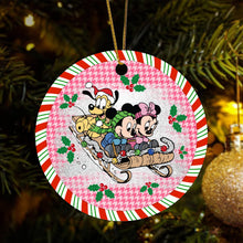 Magical Sleigh Ride With Plaid Backdrop Christmas Ornament - Spice Up Your Christmas Tree With This Iconic Cute Couple and Their Best Pal!