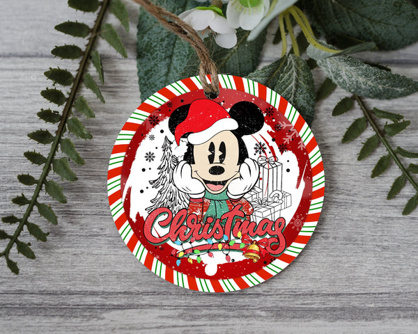 Sprinkle Some Christmas Magic Ornament! Original Magical Mouse Xmas Mouse with Santa Hat - Candy Cane Boarder Ornament for Festive Color!