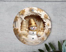 Golden Snowman Ornament with Exquisite Snowflakes, Adorable Whimsical Christmas Ornament for the Holidays!