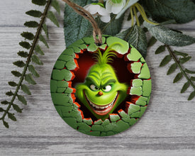 Mischievous Self Loathing Iconic Christmas Character Ornament- Festive Cracked 3D Flatten Christmas Ornament - Add Christmas Tree Laughter!