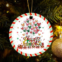 Float Away with Magical Mouse and Pals on Train Ride Christmas Ornament- Red and Green Candy Cane Adventure-filled Christmas Ornament.