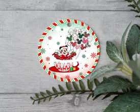 Whimsical Mouse Christmas Holiday Tea Cup Ornament - Lift Off With Magic and Sprinkle Joy on Your Christmas Tree This Holiday Season.