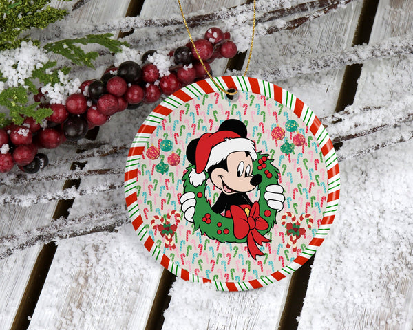 Magical Christmas Wreath Ornament - Cartoon Mouse in Santa Hat, Perfect Christmas Gift to Spread the Seasonal Cheer - Whimsical Holiday Gift