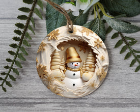 Golden Snowman Ornament with Exquisite Snowflakes, Adorable Whimsical Christmas Ornament for the Holidays!