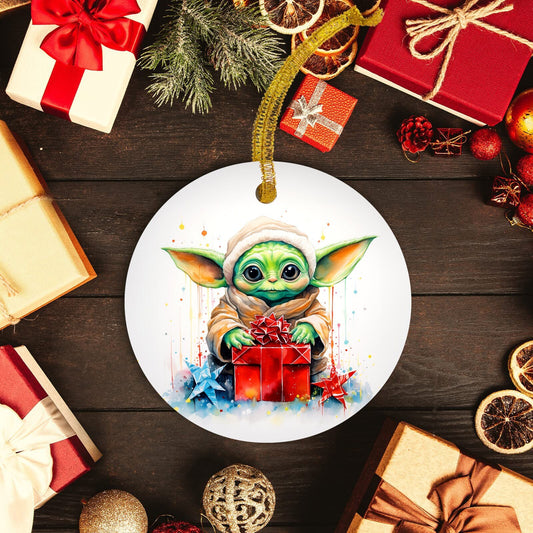 Baby Yoda Water-Color Christmas Ornament - Mandalorian Inspired Yoda Ornament Perfect for Gifting the Star Wars Fanatic In Your Life!