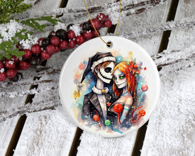 Skeleton Couple Nightmare Before Christmas Jack and Sally Ornament - Tim Burton's Delight for Your Christmas Tree!