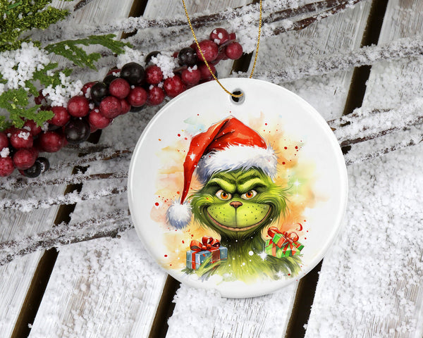 Cheerful Grinch Water-Color Christmas Ornament - Whimsical Holiday Charm for Your Loved Ones Christmas Tree!