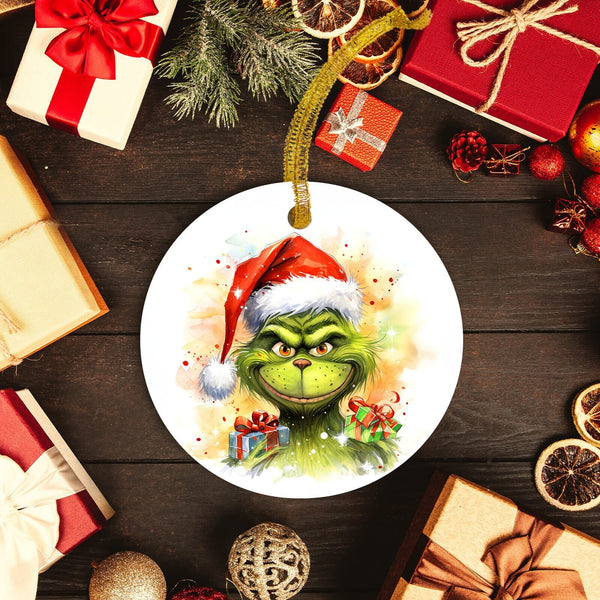 Cheerful Grinch Water-Color Christmas Ornament - Whimsical Holiday Charm for Your Loved Ones Christmas Tree!