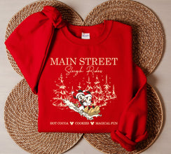 Mickey Minnie Main Street Sleigh Rides Sweatshirt, Disney Christmas Sweatshirt, Mickey Minnie Christmas Sweater,Christmas Party Sweatshirt