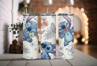 Cartoon Disney Character Tumbler - Ohana Means Family Tumbler - Enjoy an Island Get Away Tumbler with Adorable Cartoon & Hawaiian Flowers!