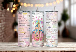 Magic Castle Disney Characters Signature Tumbler - Colorful Animated Castle Tumbler - Enjoy The Magical Disneyland Adventure With Every Sip!