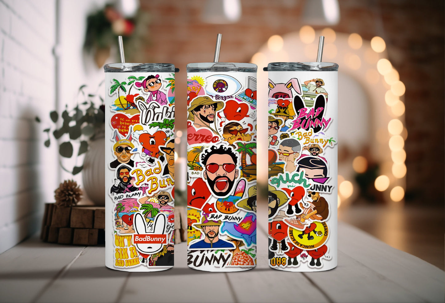 Bad Bunny Collage Tumblers - Reggaeton and Trapero Music Tumbler - Bad Bunny Verano Sin Ti Tumbler - Your Concalma Malo & Nabie Sabe Tumbler