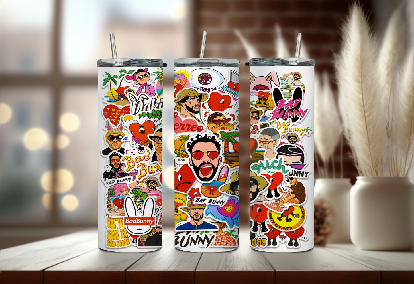 Bad Bunny Collage Tumblers - Reggaeton and Trapero Music Tumbler - Bad Bunny Verano Sin Ti Tumbler - Your Concalma Malo & Nabie Sabe Tumbler