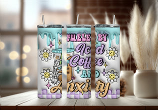 Fueled By Iced Coffee and Anxiety Tumbler - Mental Health Awareness Tumbler - Perfect Gift for Coffee Lover - Gift for Her on Mothers Days!