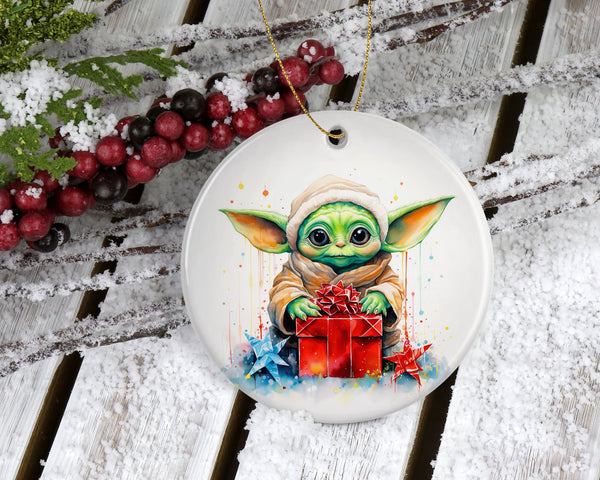 Baby Yoda Water-Color Christmas Ornament - Mandalorian Inspired Yoda Ornament Perfect for Gifting the Star Wars Fanatic In Your Life!