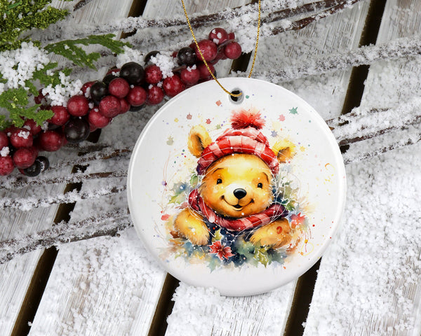 Adorable Winnie the Pooh Christmas Ornament - Charming Disney Holiday Decor - Popular Holiday Cartoon Water Color Ornament!