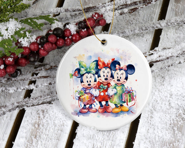 Minnie Mouse and Her Gals Disney Christmas Ornament - Disney Charm for Your Holiday Tree - Perfect Holiday Cartoon Water Color Ornament!