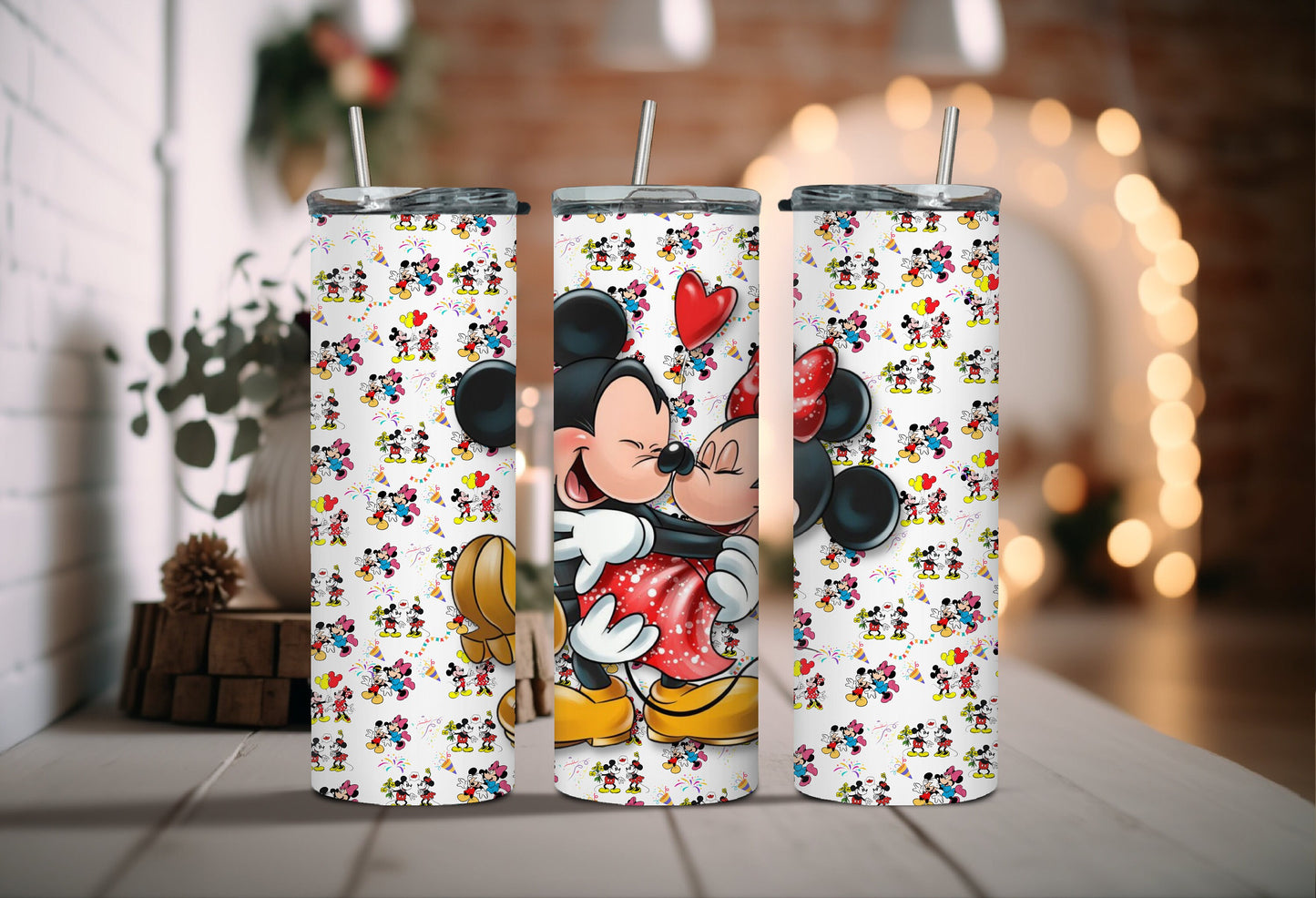 Adorable Disney Couple in Red and Yellow - Iconic Cartoon Mickey and Minnie Tumbler - Classic Couple Gifts for Magical Kingdom Lovers!