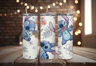 Cartoon Disney Character Tumbler - Ohana Means Family Tumbler - Enjoy an Island Get Away Tumbler with Adorable Cartoon & Hawaiian Flowers!