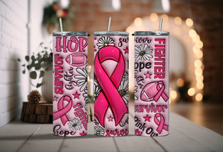 Pink Ribbon CANCER Tumbler - Hope, Fighter and Survivor Tumbler - Pink Out Tumbler for Football Lovers Fighting Cancer!