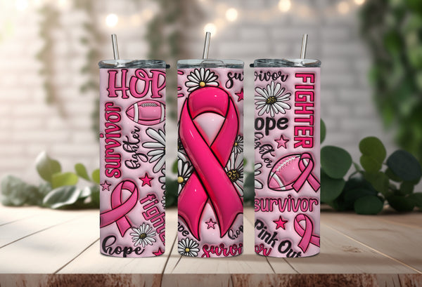 Pink Ribbon CANCER Tumbler - Hope, Fighter and Survivor Tumbler - Pink Out Tumbler for Football Lovers Fighting Cancer!